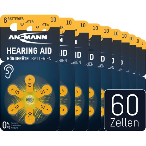 ANSMANN Hörgerätebatterien Typ 10 gelb PR70 P10 ZL4, Knopfzellen (60 Stück) (1/5)