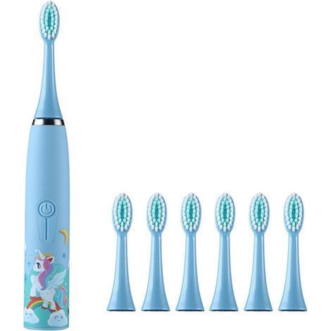 Ynkkvre - Brosse à dents électrique pour enfants - Vibrations douces - Jusqu'à 18 000 vibrations par minute pour un nettoyage en douceur - 1 - Bleue (1/5)