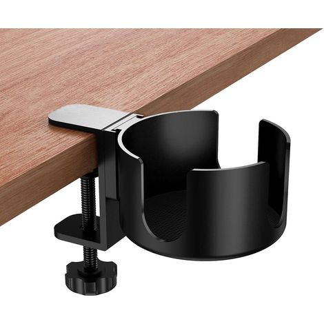Soporte para vasos de escritorio, 1 pieza, aleación de aluminio, soporte ajustable para botellas, soporte con clip, para bebidas y tazas de café (negro). (1/5)
