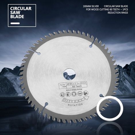 Lame de scie circulaire argentée TCT 165 mm pour la coupe du bois, 60 dents + 1 bague de réduction
