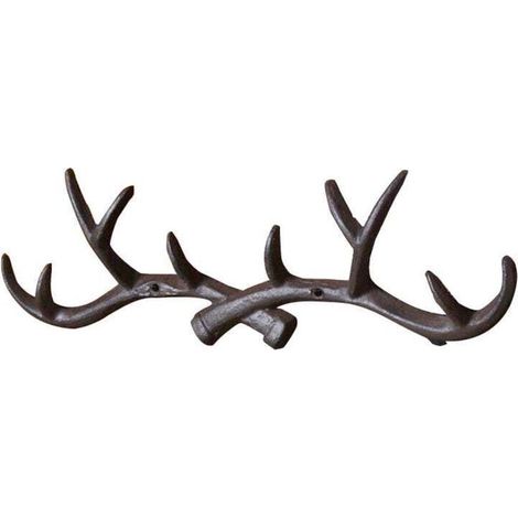 Rustikale, wandmontierte Garderobe aus Gusseisen in Form eines Hirschgeweihs – Garderoben- und Handtuchhalter – Schmuckständer – Rustikaler Hüttenhaken (rostbraun)