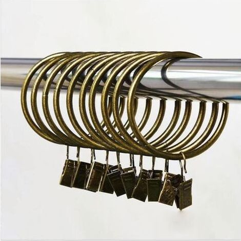Anneaux de rideau en bronze avec clips/crochets décoratifs en métal robuste avec œillets pour draperie, fenêtres, salle de bain, cuisine à domicile, (10 pièces) (1/5)