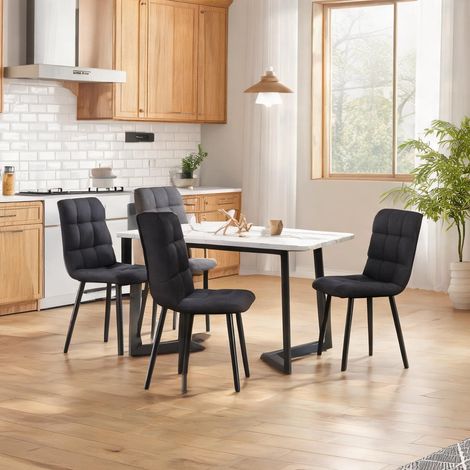 Ensemble table et chaises de cuisine en MDF gris avec assises lin (1/5)