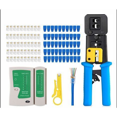 RJ45/RJ11-Kabeltester und Crimpwerkzeug für CAT6/CAT5e/CAT5 – 50 Stecker im Lieferumfang enthalten, professionelles Multifunktionswerkzeug (1/5)