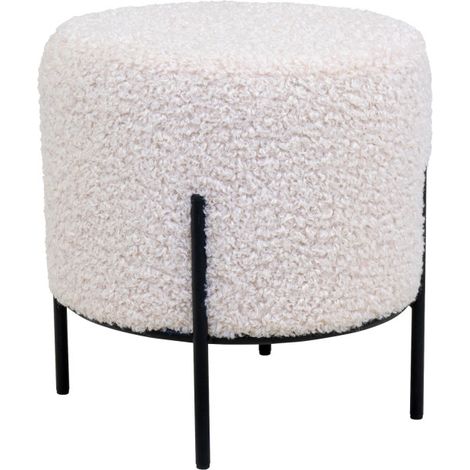 Pouf rond en tissu bouclette et métal ø35,5cm - Blanc - ALFORD (1/5)