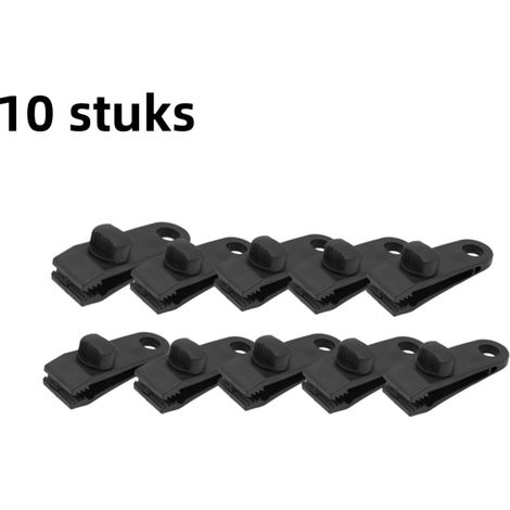 10 pinces de tente en plastique solide pour auvents, camping, toits de caravane, housses de voiture et de piscine, noires (1/5)