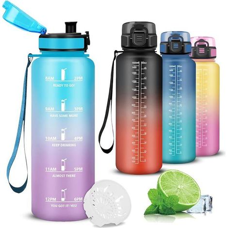 1 gourde sport 1,5 L, avec filtre intégré, échelle horaire motivante et finition givrée anti-dérapage, idéale pour sport, bureau et voyage (1/5)