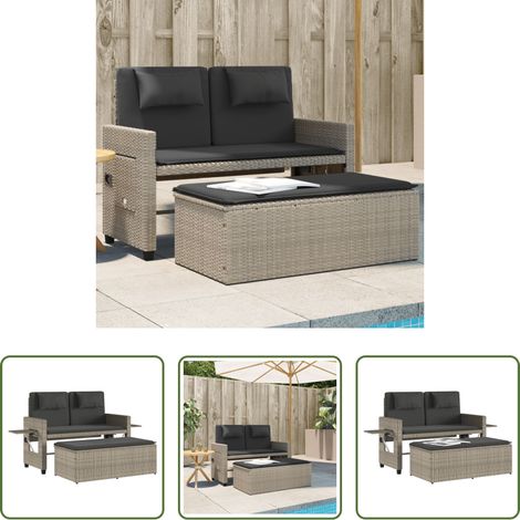 vidaXL Schlafsofa - Gartenbank Verstellbar mit Kissen Hellgrau Poly Rattan (1/5)