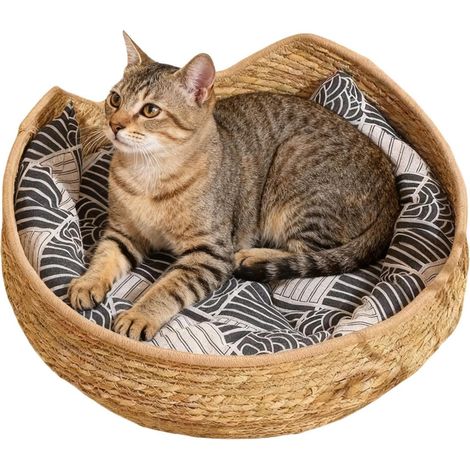 Lit Rond Pour Chat,Fournitures Pour Animaux Tissées Et Lavables Avec (1/5)