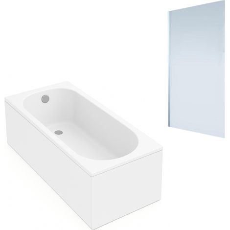 Baignoire droite VILLEROY ET BOCH Oberon quaryl 170 x 75 cm  + Pare bain gauche AURYS Mist 1 chromé
