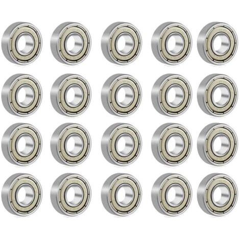 SABIR Roulement à billes 608 ZZ double blindage – Acier au carbone – Diamètre 8x22x7 mm – Charge max dynamique – Lot de 20 pièces - 20Pcs (1/4)