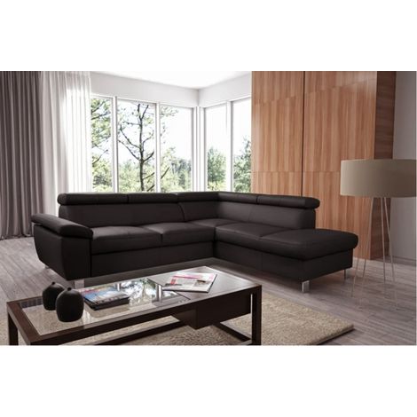 Canapé d'angle en cuir italien de luxe 5 places LUTECE chocolat, angle droit (1/2)