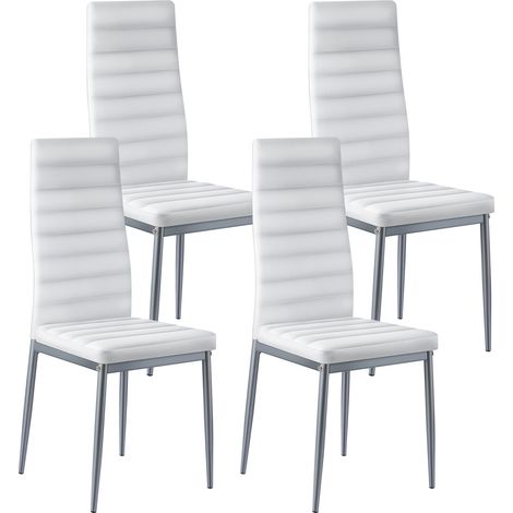 VEVOR Sedia da Pranzo Moderna 465 x 405 x 970 mm Elegante Sedia Laterale Imbottita in Pelle, 4 Pezzi, Seduta Comoda, Capacita di Carico 136 kg con Cuscini Spessi e Gambe in Metallo, Bianche
