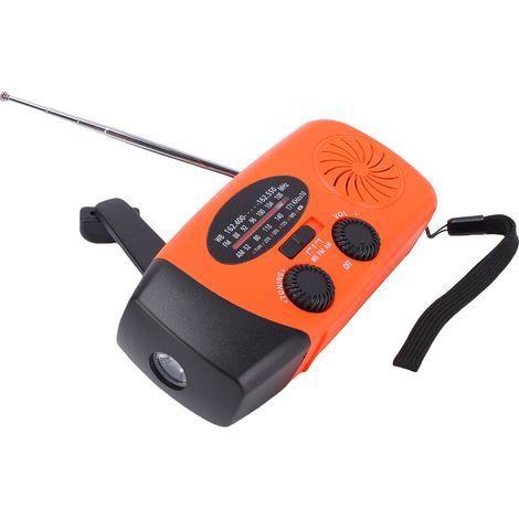 Radio météo d'urgence AM/FM/WB portable à énergie solaire et manivelle avec lampe torche LED et batterie 6000 mAh, orange (1/5)