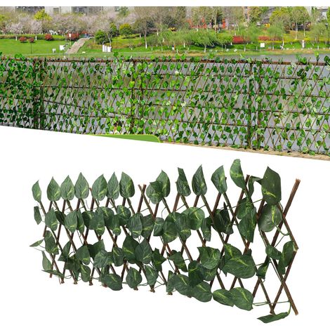 Clôture artificielle, filet de clôture rétractable, décoration de jardin en bois pour balcon, haie de feuillage, brise-vue pour cour, plante artificielle, grandes feuilles de pothos (1/5)