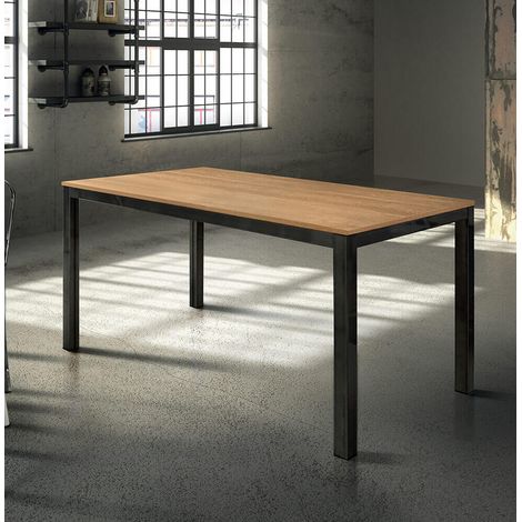 BERNARD - tavolo da pranzo moderno allungabile in acciaio e rovere da 140 x 80 (1/2)