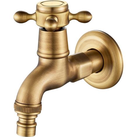 Robinet Exterieur Jardin Laiton Antique, pour LaveLinge, Jardin, Extérieur, Salle de Bains, Cuisine, G1/2 (Eau Froide Uniquement)