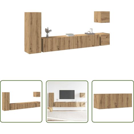 vidaXL 5-tlg. TV-Schrank-Set Wandmontage Artisan-Eiche Holzwerkstoff