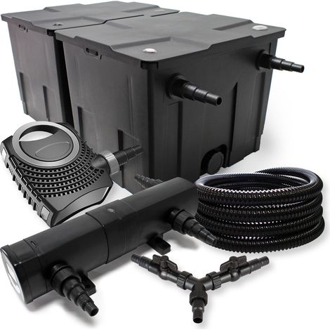 SunSun Komplettset: CBF-350B Teichfilter bis 60000 L Teichfilteranlage Durchlauffilter, NEO10000 Teichpumpe 10000l/h 80W, CUV-224 Teichklärer UVC Klärer mit 24W, 25m Teichschlauch 25 mm, Y-Verteiler