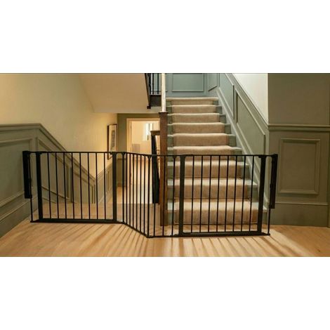 Safetots Barrière Escalier Multi-Panneaux avec 2 Portillons, Noir, Longueur Totale 174cm