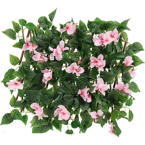 Barrière Artificielle Rétractable En Bois, Clôture De Jardin Avec Fleurs De Trumpet Rose, Décoration Extérieure, Hauteur 40cm-KZQ (1/2)