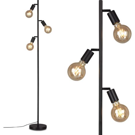 Lampadaire, Lampadaire orientable, 3x E27, incl. interrupteur de câble, rétro, vintage, noir, 220x1.600mm (DxH) (1/5)