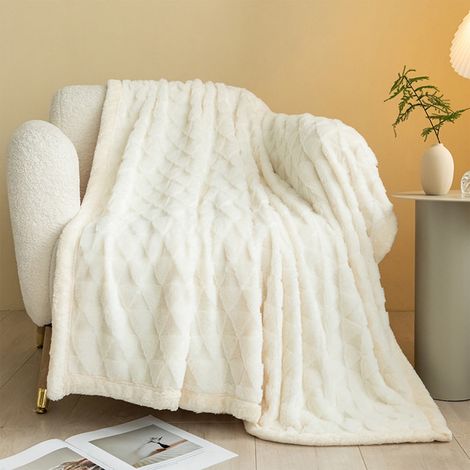 Couverture Polaire - 100 x 70 cm - Matériau Polyester - Pour Pause Déjeuner Maison Loisirs Hiver - Blanc - 1 Pièce (1/5)
