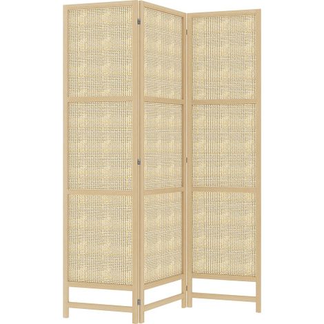 Paravento pieghevole a tre pannelli, 135 x 180 cm, in rattan PP, pieghevole, utilizzabile come schermo per la privacy, parete divisoria autoportante per soggiorno, materiale naturale, realizzato in lo (1/5)