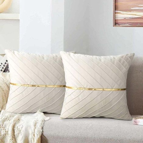 Housses de Coussin, 45x45 cm Beige Taie d'oreiller pour Salon Chambre Bureau Voiture de Doux Carré Décoratifs Lot de 2