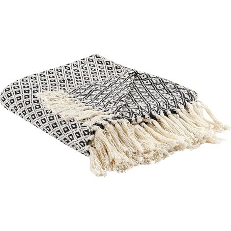 Kuscheldecke CHYAMA Baumwolle 125 x 150 cm Schwarz / Beige