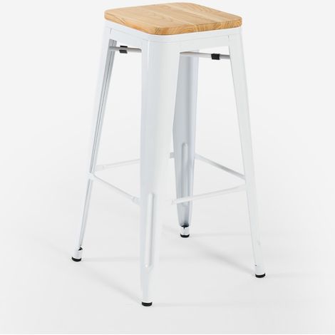 taburete alto bar cocina 78 cm industrial madera steel up wood - Blanco (1/4)