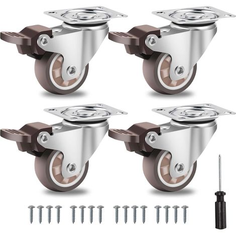 38mm Roulettes Pivotantes avec 4 Frein, Jusqu'à 135KG Roulette Charge Lourde Rouler en Douceur, Caoutchouc Roulettes pour Tous Les Sols, Meuble, Étagères, Coffres à Jouets,lot de 4 (1/5)
