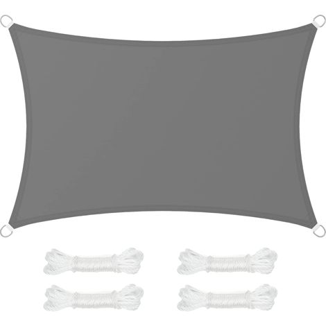 Sonnensegel 2 x 3 m, wasserabweisend, 665 mm Wassersäule, reißfestes Polyester, 93 % UV-Schutz, Terrasse, Garten, Balkon, rechteckig, 2 m Seile, Anthrazitgrau