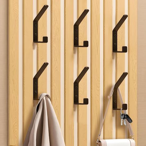 Crochet pour Panneau Acoustique Bois, Lot de 6 Patères Doubles à Visser entre les Lattes (12–15 mm), Accessoire pour Panneau Acoustique Décoratif pour Vestes (1/5)