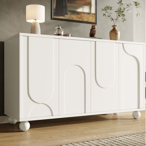 Credenza bianca 120x35x71 cm in legno con contenitore per sala da pranzo o soggiorno FloraGrace (1/5)