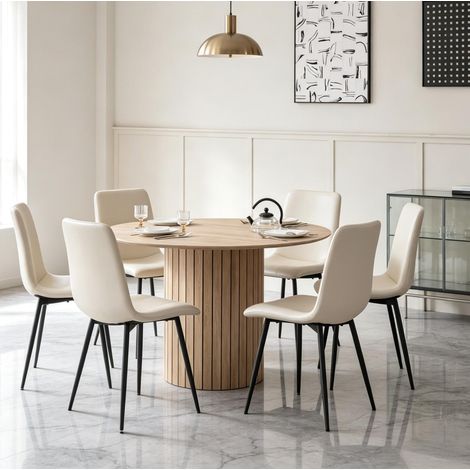 Table de salle à manger ronde 120 cm en bois clair, moderne, pour 4-6 personnes FloraGrace (1/5)