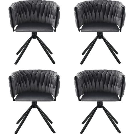lot de 4 Chaise pivotante luxe velours gris, pieds métal, pour salon/chambre - Salle à manger design (1/5)