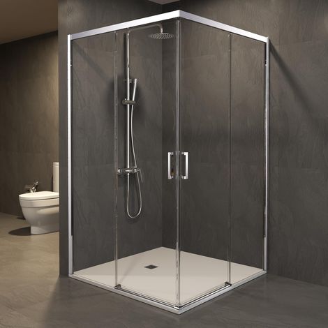 IMEX - Mampara Angular 2 Fijas + 2 Correderas Serie Easy Cromado 75x90 cm (1/5)