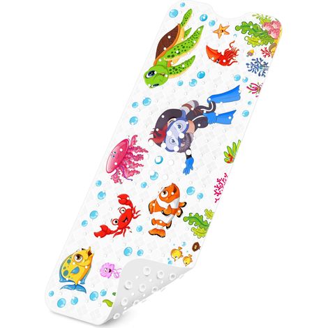 Tapis de bain antidérapant pour enfants, 100 % sans BPA, 100 x 40 cm, tapis antidérapant pour baignoire, tapis de douche, résistant à la moisissure et lavable en machine (1/5)