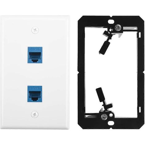 Plaque murale Ethernet avec support de montage basse tension, prise murale simple 2 ports Cat6 pour câble Ethernet (1/4)