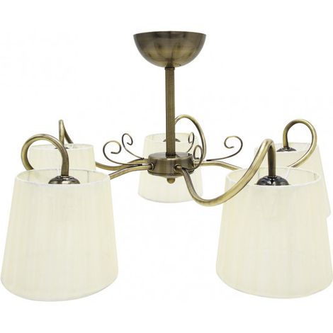 Lampadario de 5 luci modello CUZCO in pelle satinata con paralume Fabrilamp