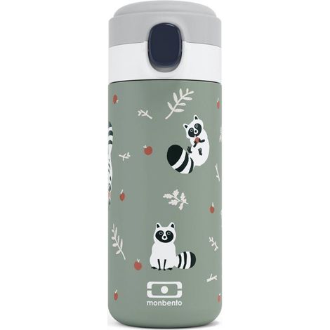 Insulated water bottle with spout - MONBENTO - Children's - Quick-opening cap - Pop Raccoon (1/4)