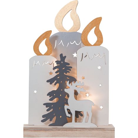 EGLO LED Weihnachtsdeko, Weihnachts-Silhouette Kerzen aus Holz mit Rentier und Baum, Winterlandschaft mit Timer und batteriebetriebener Beleuchtung, warmweiß (1/5)