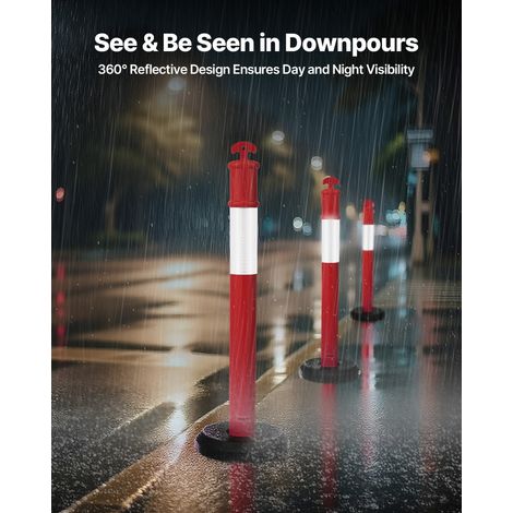 Poteau de Signalisation 2PCs 114 cm, Balise de Délimitation avec Base Remplissable et Bandes Réfléchissantes, Délinéateur de Circul… (1/5)