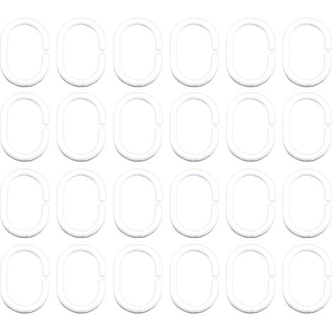Anneaux Pour Rideau De Douche - Forme C - Plastique - Blanc Ou Transparent - 24 Pièces (1/5)