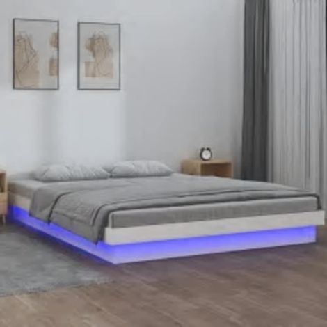 Cadre De Lit Moderne: Queen Size - Lit Double - à LED Blanc 160x200 cm Bois massif Chic-165158 (1/5)