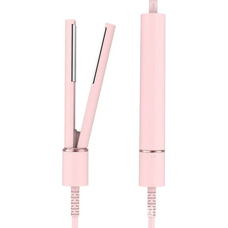 Brosse à friser céramique mini pour cheveux courts, petit fer à boucler de voyage, baguette à friser double tension pour voyage mondial (rose clair) (1/5)