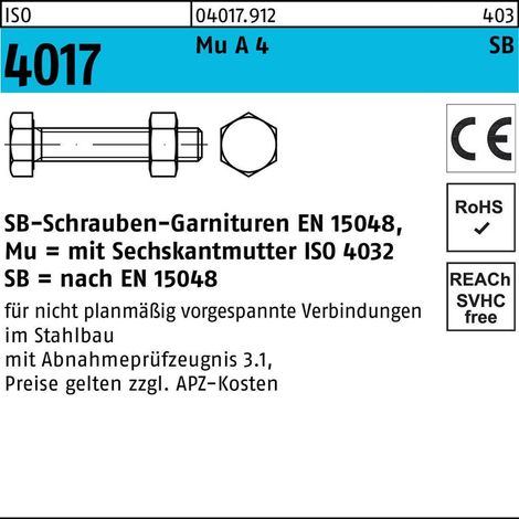 ISO 4017 SB-Schrauben-Garnituren A 4-70 CE Mu M 16 x 35 SB nach EN 15048 A 4 S 50 Stk