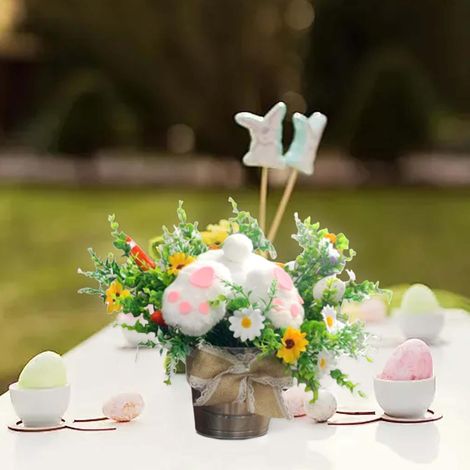 Décoration de Pâques avec en Pot - Mignon Lapin en Peluche Réaliste (1/4)