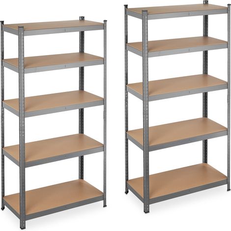 2 x Heavy Duty Shelving Unit, Max. Load 875 kg, 180x90x45 cm, 5 Shelves, Garage & Warehouse Storage, Steel, Grey (1/5)